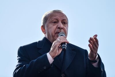 Turkish President Recep Tayyip Erdogan addresses an election rally in Istanbul's Maltepe district. AFP