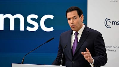 US Secretary of State Marco Rubio speaks during the Munich Security Conference. AFP