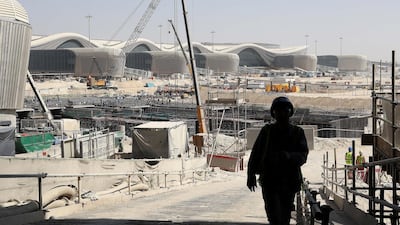 Exterior view of the under construction Midfield Terminal Building in Abu Dhabi, taken in November. Pawan Singh / The National