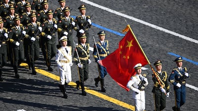 Chinese soldiers taking part in the parade in Red Square. Reuters