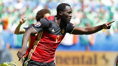 Belgium’s Romelu Lukaku celebrates after scoring their first goal against Republic of Ireland in their Euro 2016 Group E match in Bordeaux. Michael Dalder / Reuters