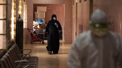 A hallway at Basra University Hospital, where coronavirus patients with Covid-19 are treated, in the southern Iraqi city on April 1, 2020. AFP