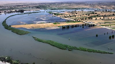 An inundated area in Syria's Deir Ezzor province following flooding after the Euphrates' water levels rose. Sana / AFP
