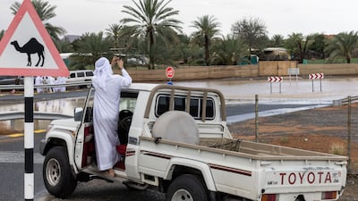 Flooding near Al Dhaid along the S142 Highway. Antonie Robertson / The National