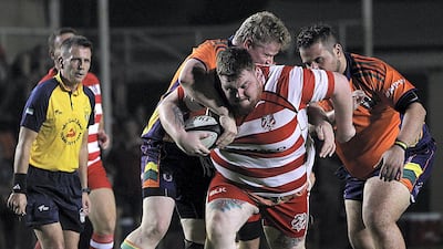 RAK Rugby and Arabian Knights in action during the Nick Young Memorial match. Satish Kumar for The National