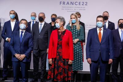 EU home affairs commissioner Ylva Johansson, centre, with the bloc's interior ministers in Lille. EPA