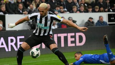 Newcastle United's Brazilian striker Joelinton controls the ball. AFP
