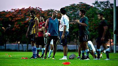 Emirati rugby players train at Zabeel Park in Dubai. These sessions will continue throughout the year, on Mondays and Wednesdays.