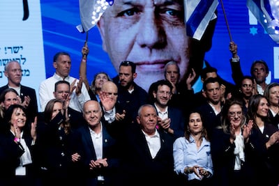 Israel's Yashar party leader, Gadi Eisenkot, centre, attends a campaign rally in Tel Aviv. Getty Images