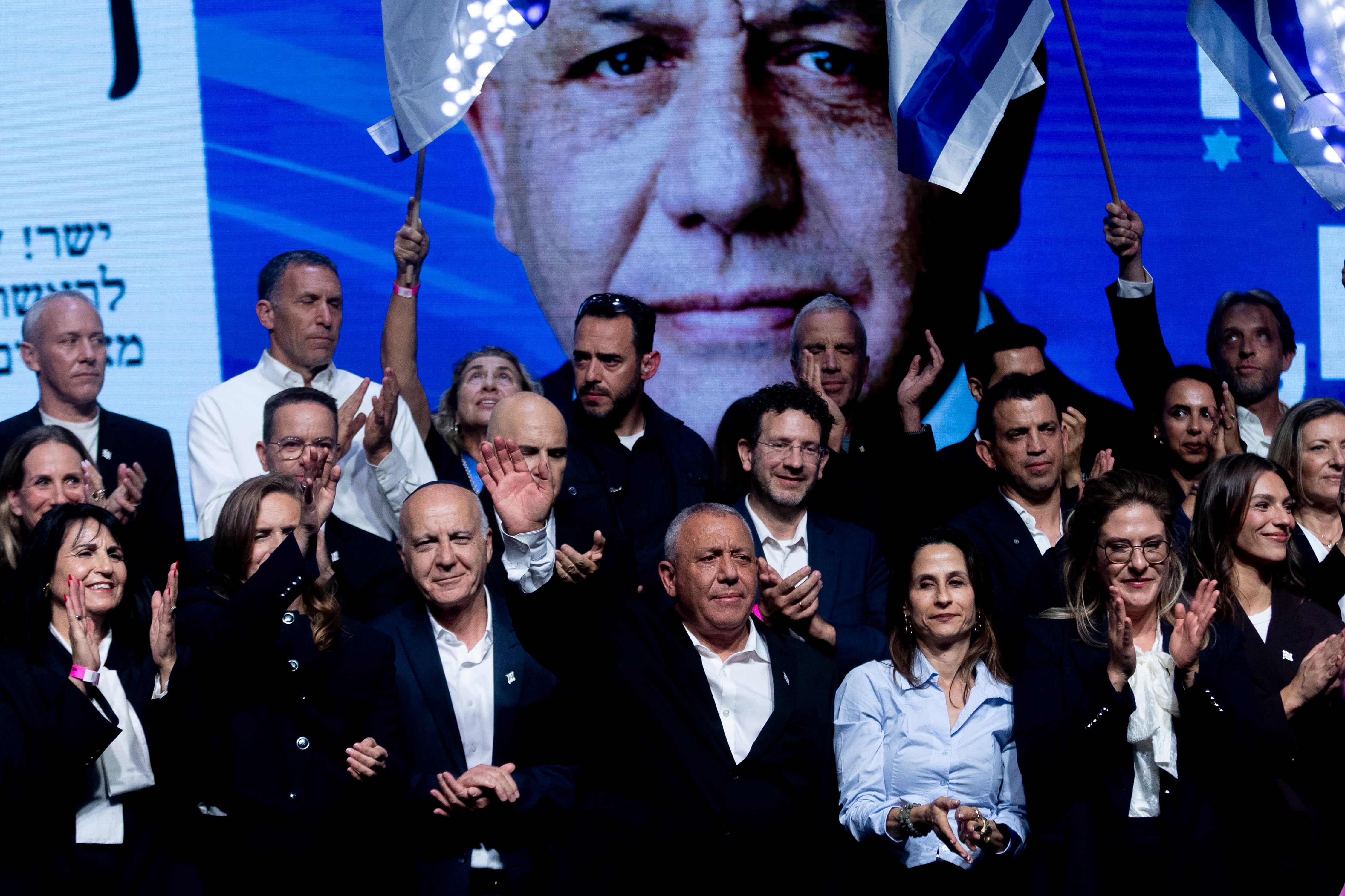 Israel's Yashar party leader, Gadi Eisenkot, centre, attends a campaign rally in Tel Aviv. Getty Images