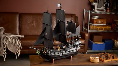 Captain Jack Sparrow’s Pirate Ship has a detachable rowing boat. Photo: Lego