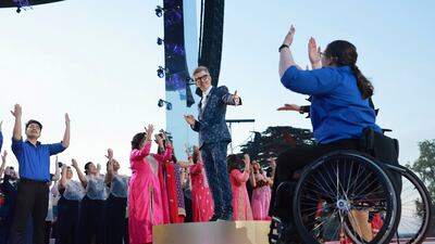 Choirmaster Gareth Malone leads the way. AP