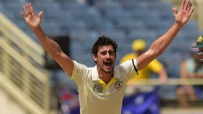 Australia's Mitchell Starc finished with three wickets as the bowlers ripped through the West Indies batting order. Robyn Beck / AFP