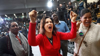 Gretchen Whitmer, Democratic gubernatorial candidate, cheers before a rally in Detroit. As the midterm election approaches, GOP leaders are bracing for the worst as Democrats appear poised to win the governor’s office and other statewide posts and to make gains in the Legislature. AP Photo