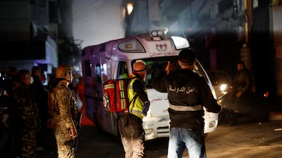 Ambulances at the site of the strike. Reuters