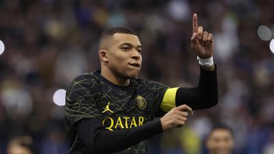 Kylian Mbappe scores the fourth goal for PSG. AFP