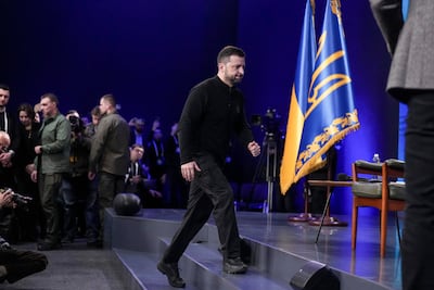 Ukrainian President Volodymyr Zelenskyy said his country must be at the table in any peace negotiations. AP