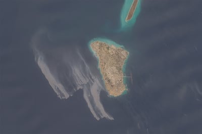 A satellite image from Copernicus Sentinel data on May 8 appears to show an oil slick spreading off the coast of Kharg Island. AFP