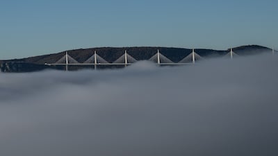 Mist below the Viaduct of Millau near Compeyre in central France. AFP