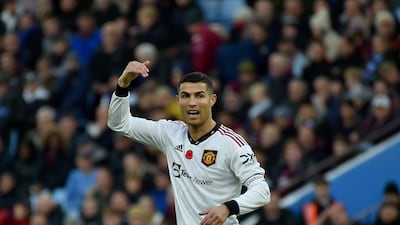 Cristiano Ronaldo gestures during the game. AP