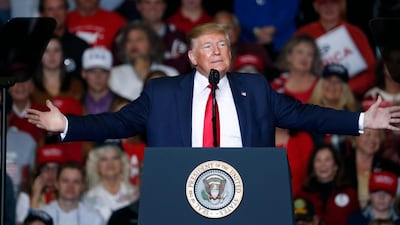 President Donald Trump speaks on a number of topics including his administration's successes during a Keep America Great Rally in Tupelo, Miss., days before the Nov. 5 general elections in Mississippi. AP