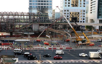 The Dubai Metro under construction near Emirates Tower. Paulo Vecina / the National