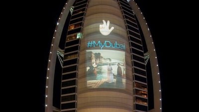 This Instagram image by @mustafa_abbas, projected on to the Burj Al Arab hotel, formed part of the #MyDubai campaign. Courtesy Dubai Tourism