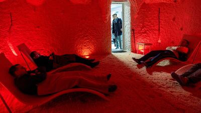 Britain's Princess Anne visits a salt therapy room at a rehabilitation centre for Ukrainian war veterans in Kyiv. Getty Images