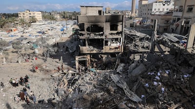 A building in Deir Al Balah, central Gaza, was destroyed by an Israeli attack on Saturday night. AFP