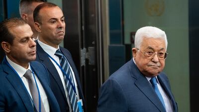 Palestinian President Mahmoud Abbas arrives during the 73rd session of the United Nations General Assembly, at the UN headquarters. AP