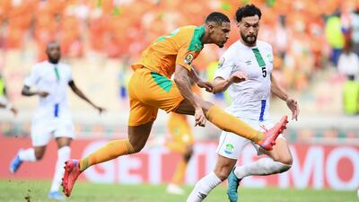 Ivory Coast's Sebastien Haller fires home their opening goal. AFP