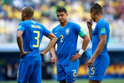 Thiago Silva, centre, was visibly upset during the Costa Rica game. Julian Finney / Getty Images