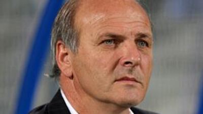 The UAE coach Dominque Bathenay looks on as his side are held to a 0-0 draw by Qatar.