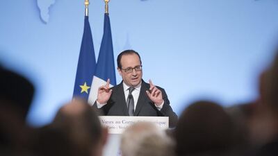 France's president Francois Hollande gestures as he delivers a speech to foreign ambassadors in Paris on January 16. EPA