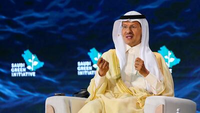 Saudi Energy Minister, Prince Abdulaziz bin Salman bin Abdulaziz Al Saud speaks during the Saudi Green Initiative Forum. In addition to its pledge to reach net-zero by 2060, Saudi Arabia also plans to more than double its target of reducing annual carbon emissions to 278 million tonnes by 2030. REUTERS