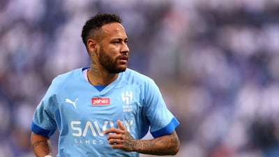 Neymar warms-up ahead of his full SPL debut for Al Hilal. Getty