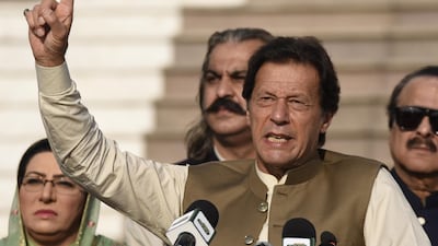 Imran Khan, Pakistan's Prime Minister talks with participants of a human chain event to show solidarity with Kashmiris living in Indian administered Kashmir, outside the Prime Minister office in Islamabad, Pakistan, 11 October 2019. EPA