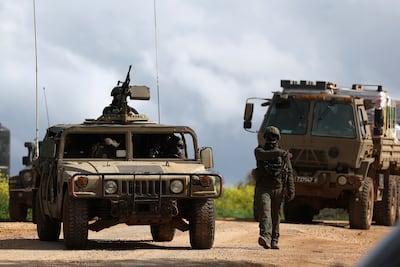 Israeli military vehicles at an undisclosed position near the border with Lebanon last week. EPA