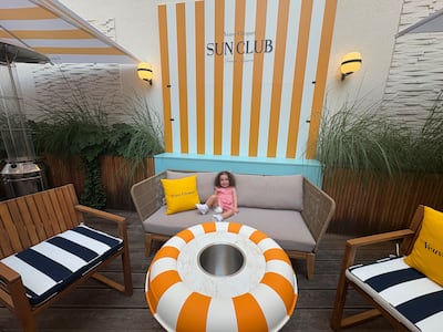 The writer's daughter enjoying the Sun Club at Almanac X Alcron Prague. Photo: Hayley Skirka