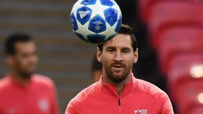 Lionel Messi attends a training session at Wembley Stadium. EPA