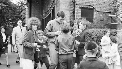 Gordon Banks signing autographs in 1966. Getty Images