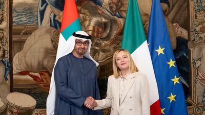 Both President Sheikh Mohamed and Prime Minister Giorgia Meloni expressed a shared desire to move the towards a comprehensive strategic partnership. Photo: Abdulla Al Bedwawi / UAE Presidential Court