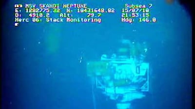 This still image from a live BP video feed yesterday shows no apparent oil leakage.