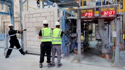 Construction products being tested for fire resistance and safety at Emirates Safety Lab. Photo: Dubai Civil Defence