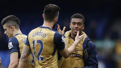 Arsenal’s Alex Iwobi with Olivier Giroud after the game. Reuters / Phil Noble