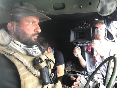 Faycal Attougui on the set of Netflix's 'Mosul'. Hind Al Basti