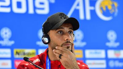 Syria's forward Omar Al Soma gives a press conference at Sharjah Stadium. AFP