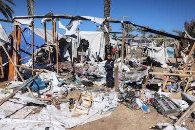 Debris following a reported Israeli strike on a camp housing displaced Palestinians in Khan Younis in the southern Gaza Strip on February 4, 2026. AFP