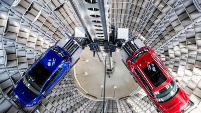 Volkswagen cars at the storage facility auto tower at the company headquarters in Wolfsburg. Odd Andersen/AFP