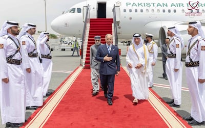 The Prime Minister of Pakistan, Shehbaz Sharif, arrives in Doha. QNA